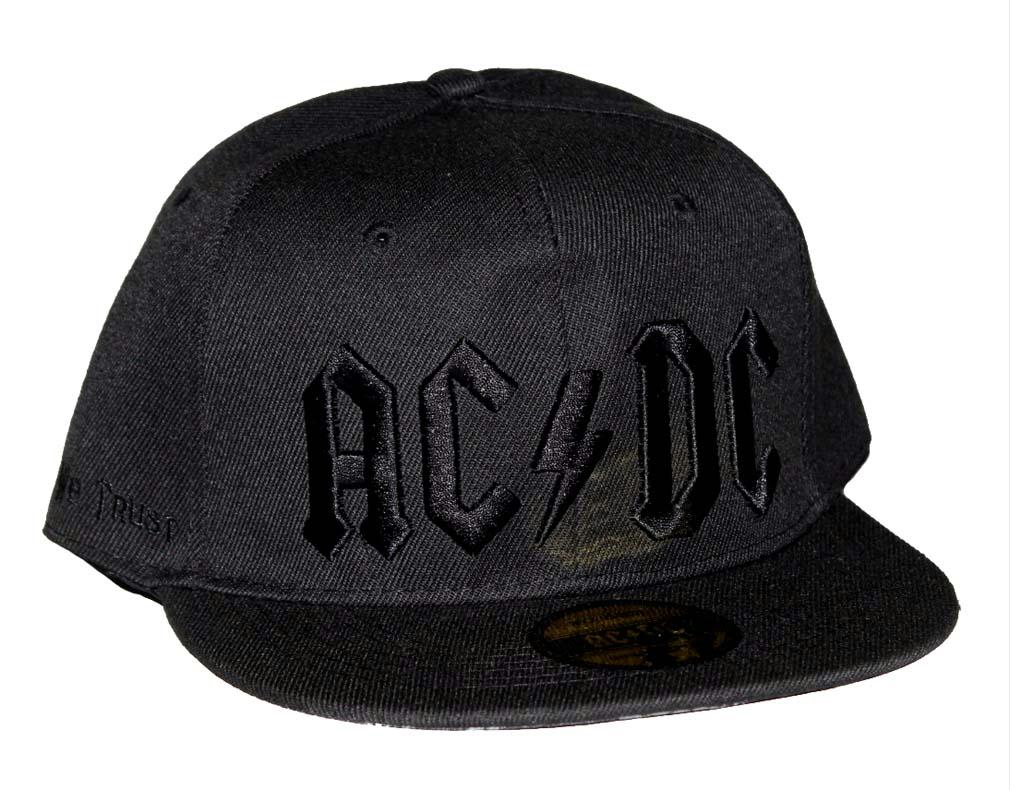 AC-DC Black on Black Logo Flat Bill Snapback Hat - Black
