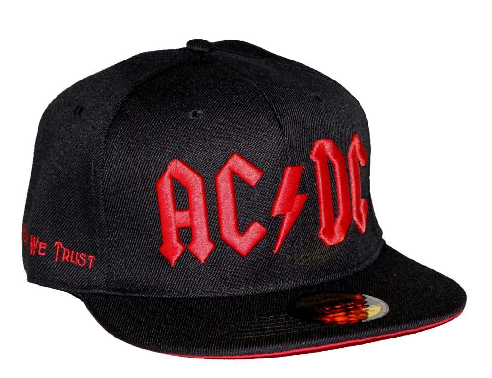 AC-DC Red Logo Flat Bill Snapback Hat - Black