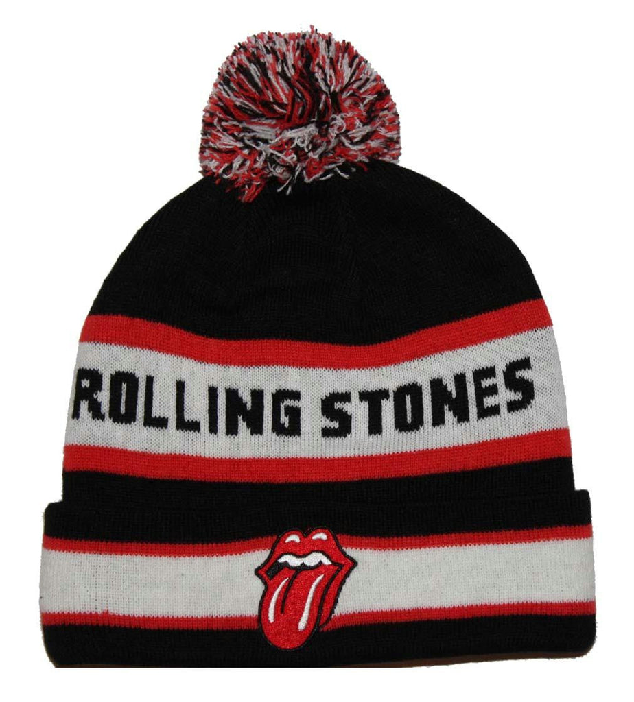 Rolling Stones Tongue Pom Beanie Hat - Black