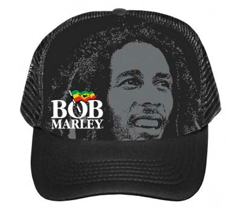 Bob Marley Portrait Logo Trucker Hat - Black